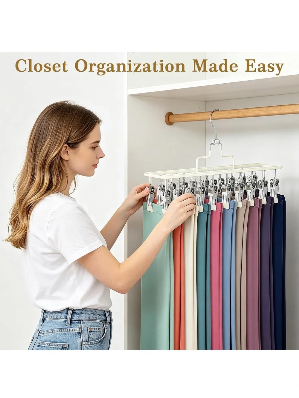 Multi-Clip Hanging Dryer Rack in Cream - 32 Stainless Clips